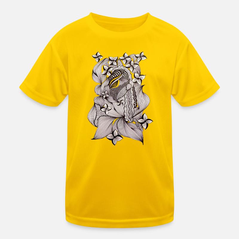 Zentangle Floral Pattern Black & White - Kids Functional T-Shirt - egg yellow