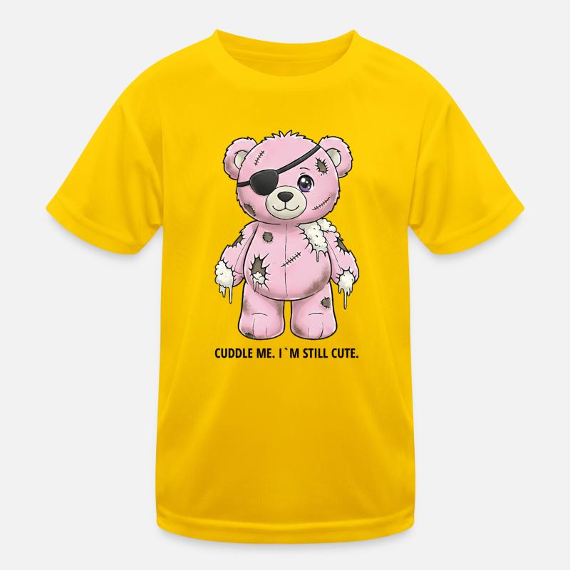 Patchwork Pink Teddy Bear with Eye Patch Kids Functional T-Shirt