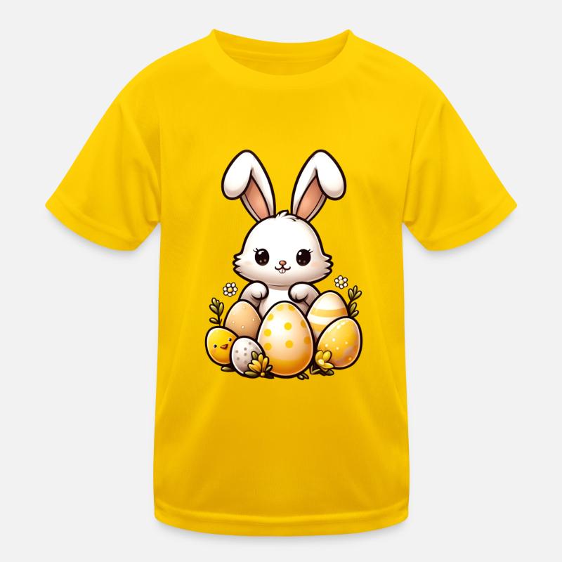 Cute Easter bunny with easter eggs - Kids Functional T-Shirt - egg yellow