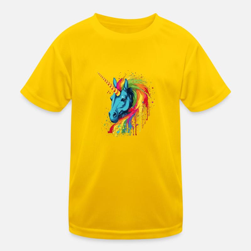 Buntes Einhorn mit Regenbogen Mähne Kinder Funktions-T-Shirt