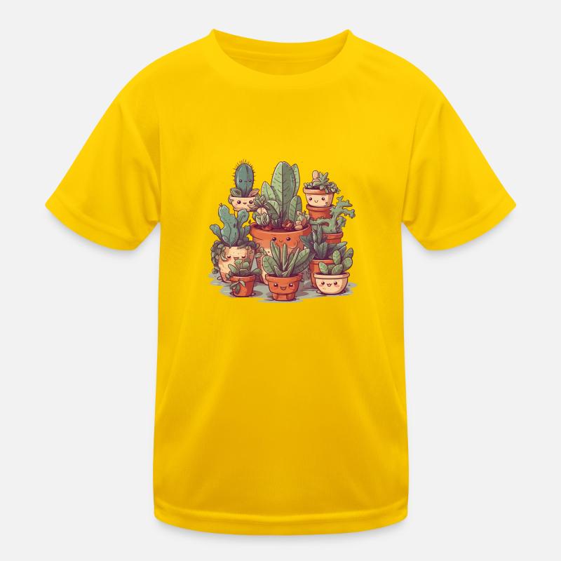 Cute succulents as comic in ceramic pots Kids Functional T-Shirt