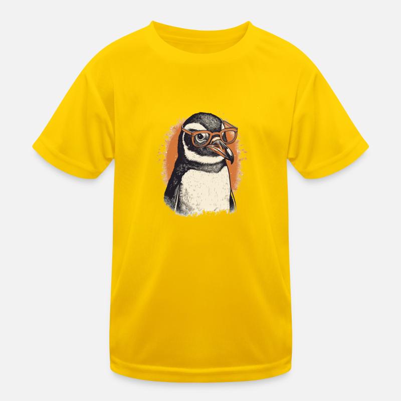 Nerdy penguin with orange glasses Kids Functional T-Shirt