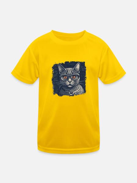 Nerdy cat with glasses and orange eyes - Kids Functional T-Shirt - egg yellow - Front