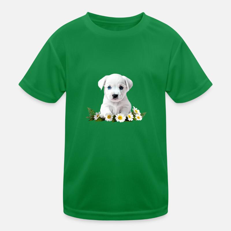 Zarter Welpe mit Gänseblümchen Kinder Funktions-T-Shirt