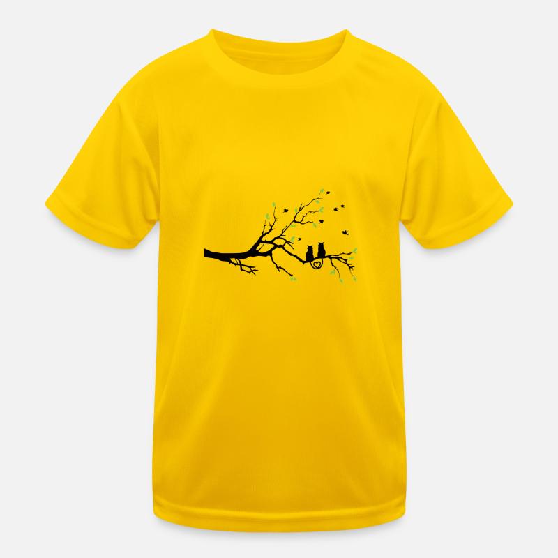 2 Katzen mit Herz sitzen auf einem Baum. - Kinder Funktions-T-Shirt - Eigelb