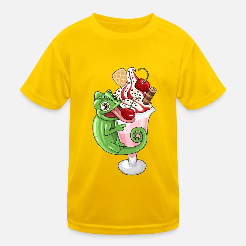 Eisbecher mit Chamäleon Kinder Funktions-T-Shirt