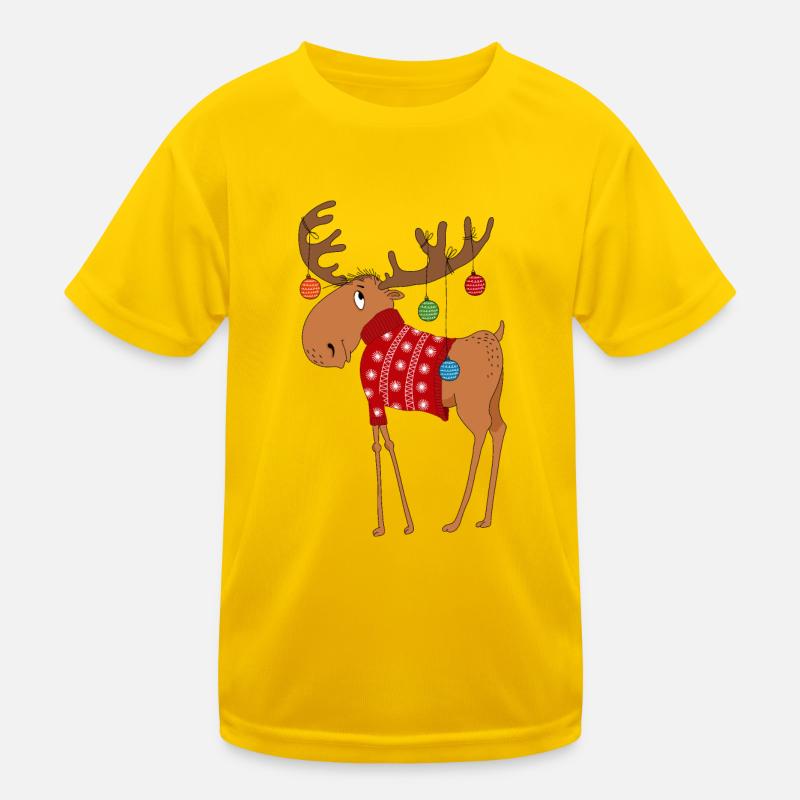 Elch im Pullover - Kinder Funktions-T-Shirt - Eigelb