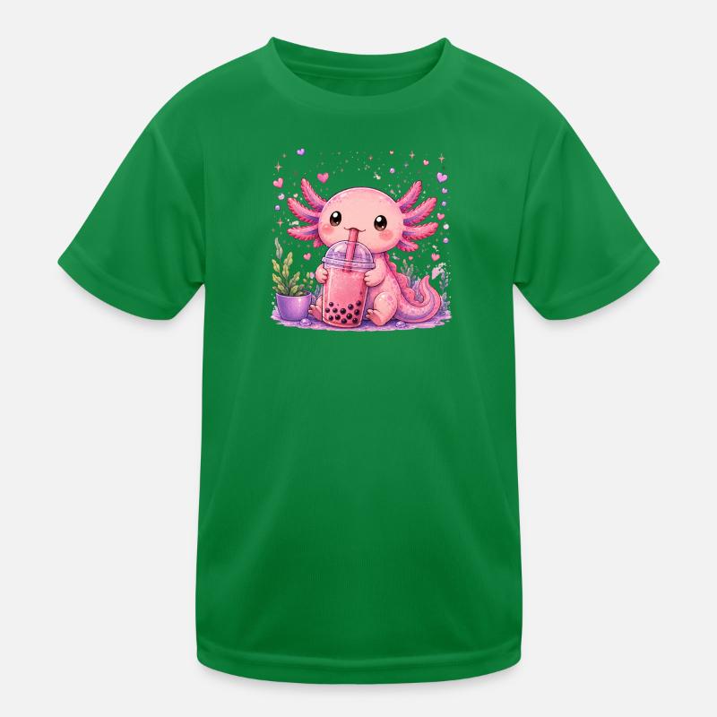 Pink Axolot mit Bubble Tea Kinder Funktions-T-Shirt