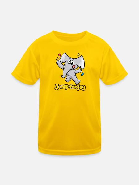 Jump for Joy Elefant Charlie Cartoon - Kinder Funktions-T-Shirt - Eigelb - Vorne