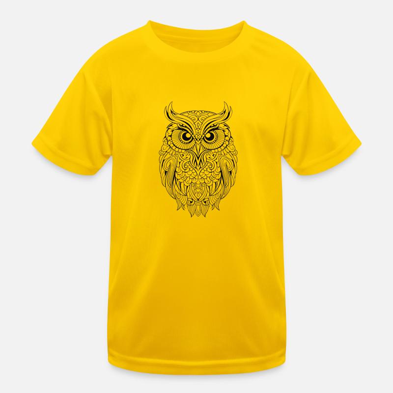 Mythical Magical Boho Owl with Patterns Kids Functional T-Shirt