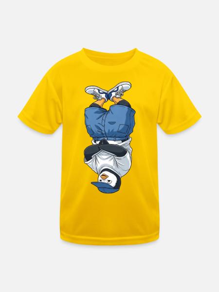 Cooler Pinguin Tanzen Hip Hop Breakdance Kopfstand - Kinder Funktions-T-Shirt - Eigelb