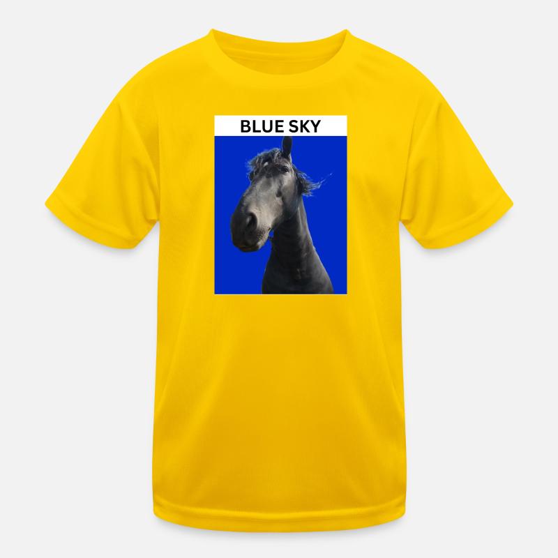 Blauer Himmel und Pferd Kinder Funktions-T-Shirt