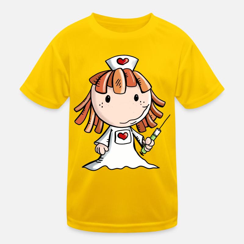 Krankenschwester Comic mit Herz und Spritze Kinder Funktions-T-Shirt