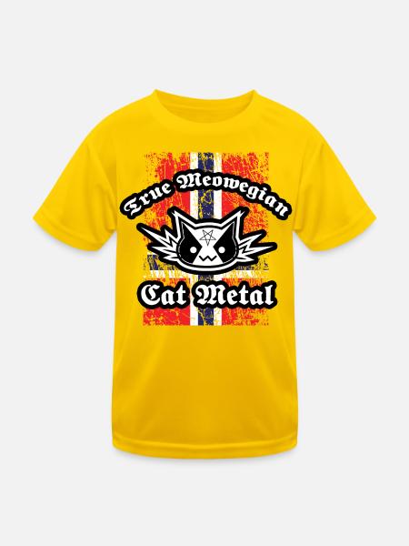 True Meowegian Cat Metal - Norwegische Flagge - Kinder Funktions-T-Shirt - Eigelb