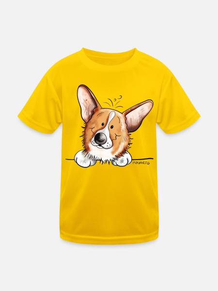 Knuffiger Welsh Corgi Cardigan - Kinder Funktions-T-Shirt - Eigelb