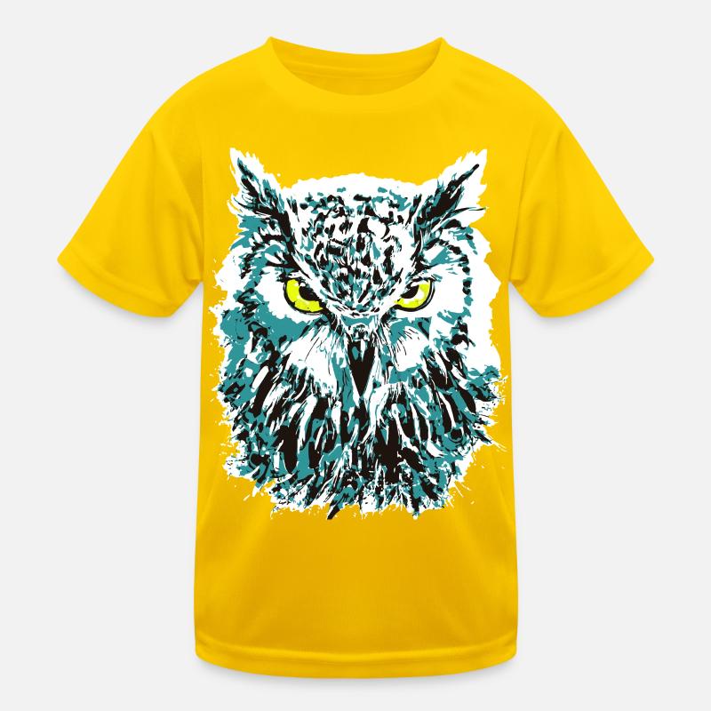 Bunte Eule - Eulenkopf - Kauz - Farbenfrohe Eule - Kinder Funktions-T-Shirt - Eigelb