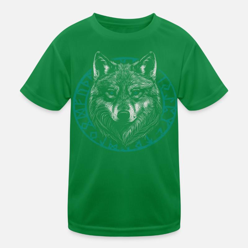 Wikinger Wolf mit Runen Kinder Funktions-T-Shirt