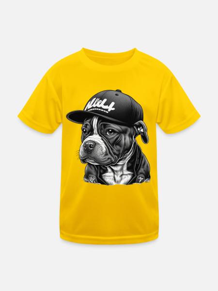 Bulldog Streetwear Mütze Schwarz - Kinder Funktions-T-Shirt - Eigelb