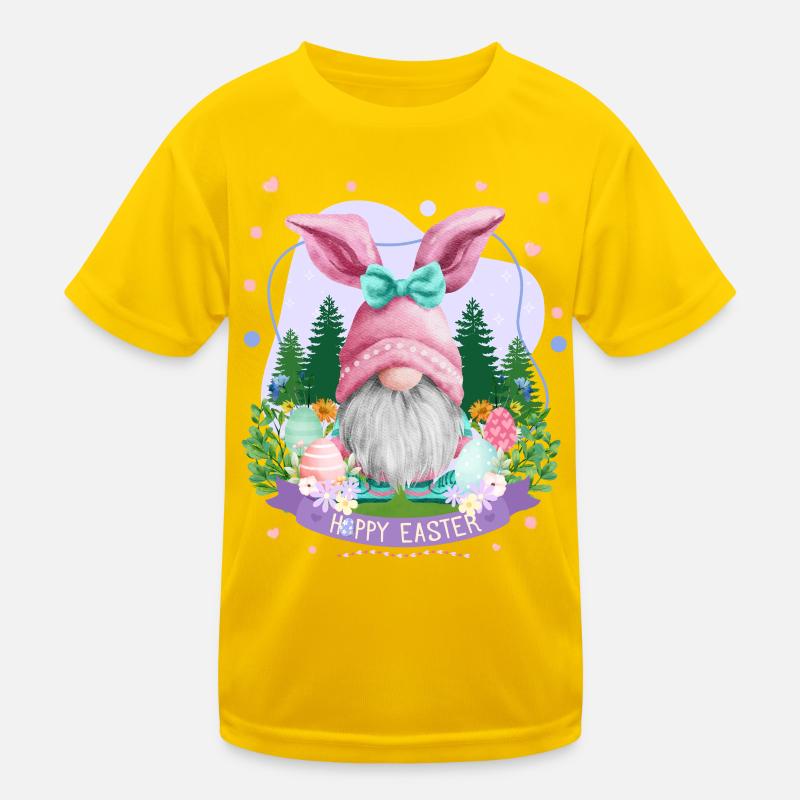 Hoppy Gnome Easter - Easter Gift Idea - Kids Functional T-Shirt - egg yellow