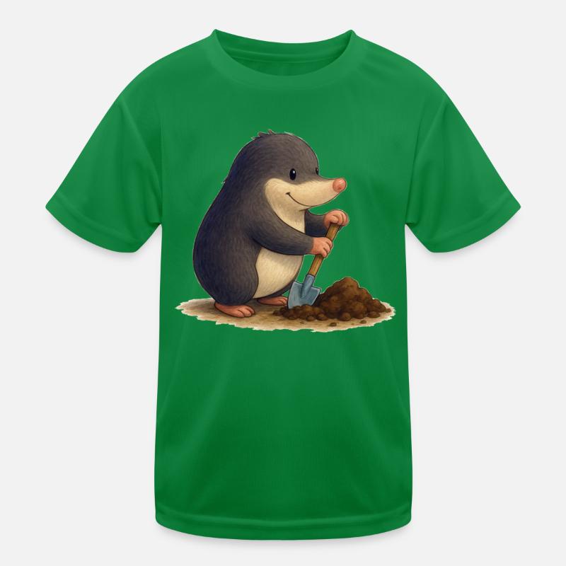 Industrious Mole with Shovel Kids Functional T-Shirt