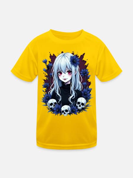 Mystische Gothic Anime Design mit Blaufloralen - Kinder Funktions-T-Shirt - Eigelb