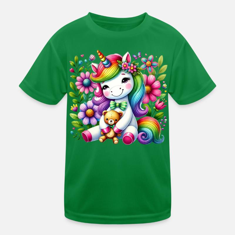 Regenbogen Einhorn Blumentraum Kinder Funktions-T-Shirt