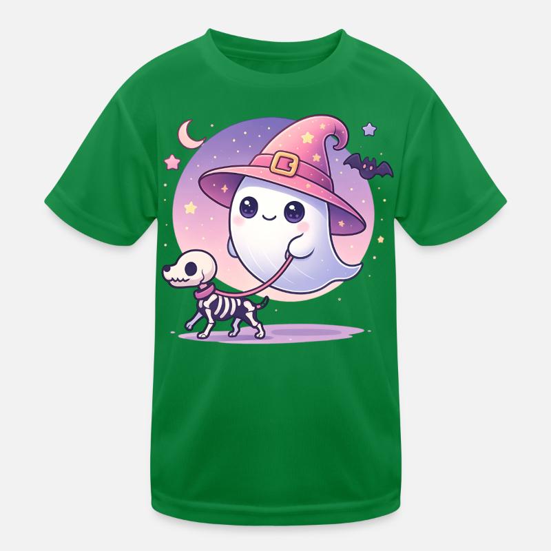 Pinker Hexen‑Geist mit Skelett‑Hund – Halloween Kinder Funktions-T-Shirt