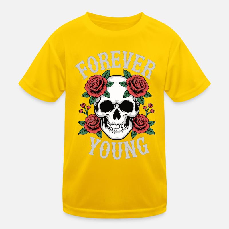 Forever Young Skull Roses Kids Functional T-Shirt