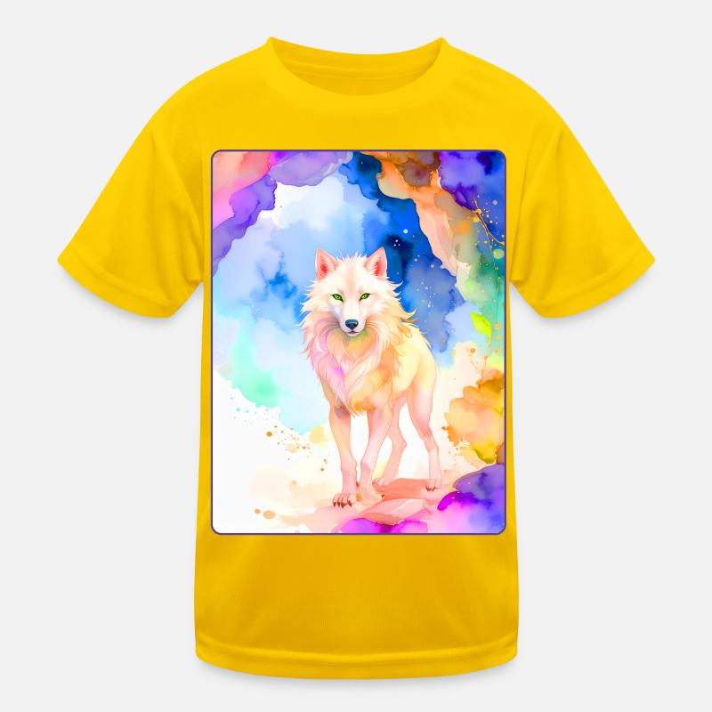 Loup blanc devant une grotte colorée T-shirt sport Enfant