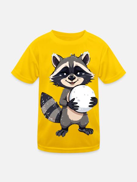 Waschbär mit grossem Schneeball - Kinder Funktions-T-Shirt - Eigelb - Vorne