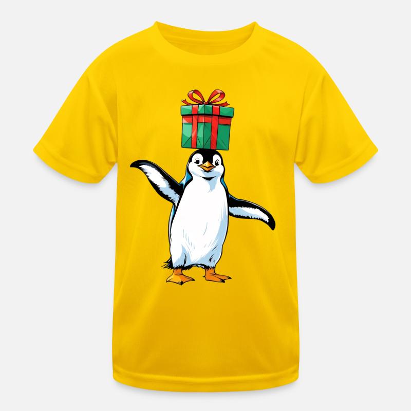 Penguin with gift on head Kids Functional T-Shirt