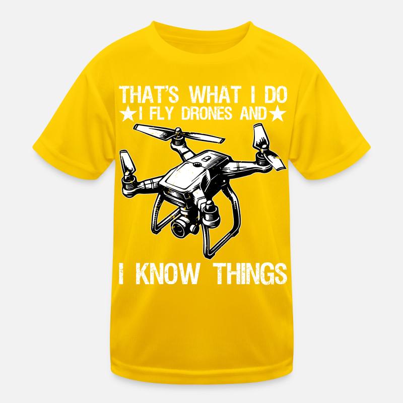 I Fly Drones And I Know Things Funny Drone Pilot  - Kinder Funktions-T-Shirt - Eigelb