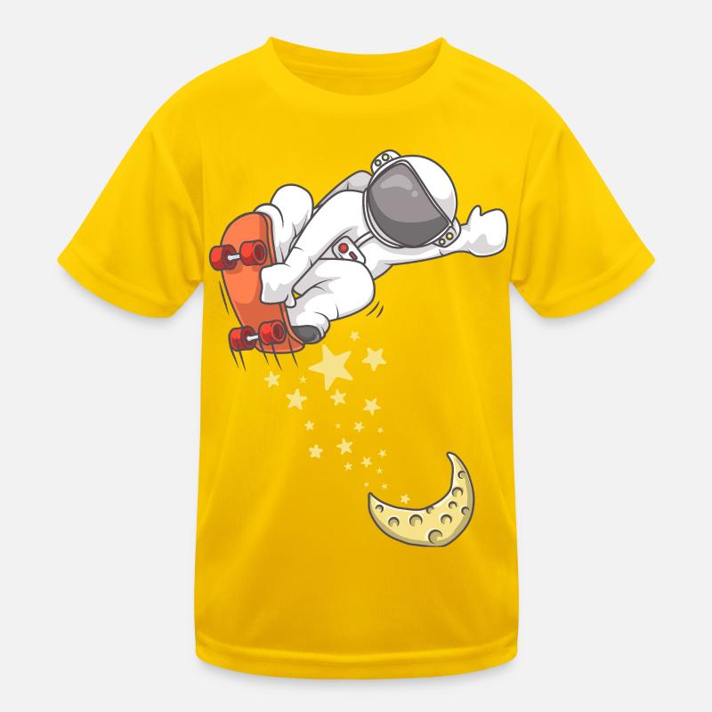 Astronaut Skate on Crescent Moon Kids Functional T-Shirt