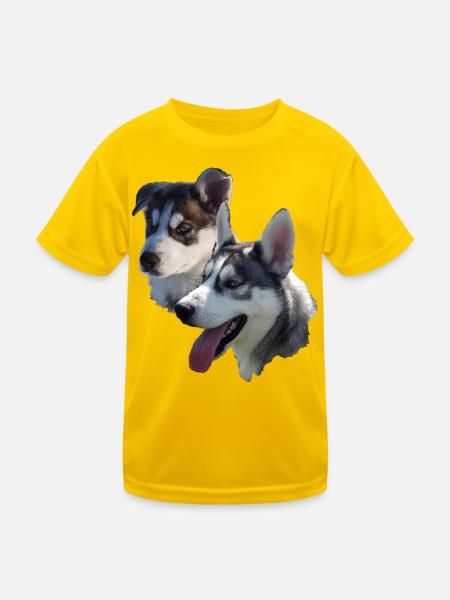 Husky Doppelportrait - Kinder Funktions-T-Shirt - Eigelb