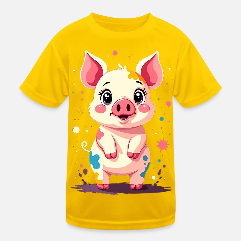 Schweinchen im Farbklecks-Design Kinder Funktions-T-Shirt