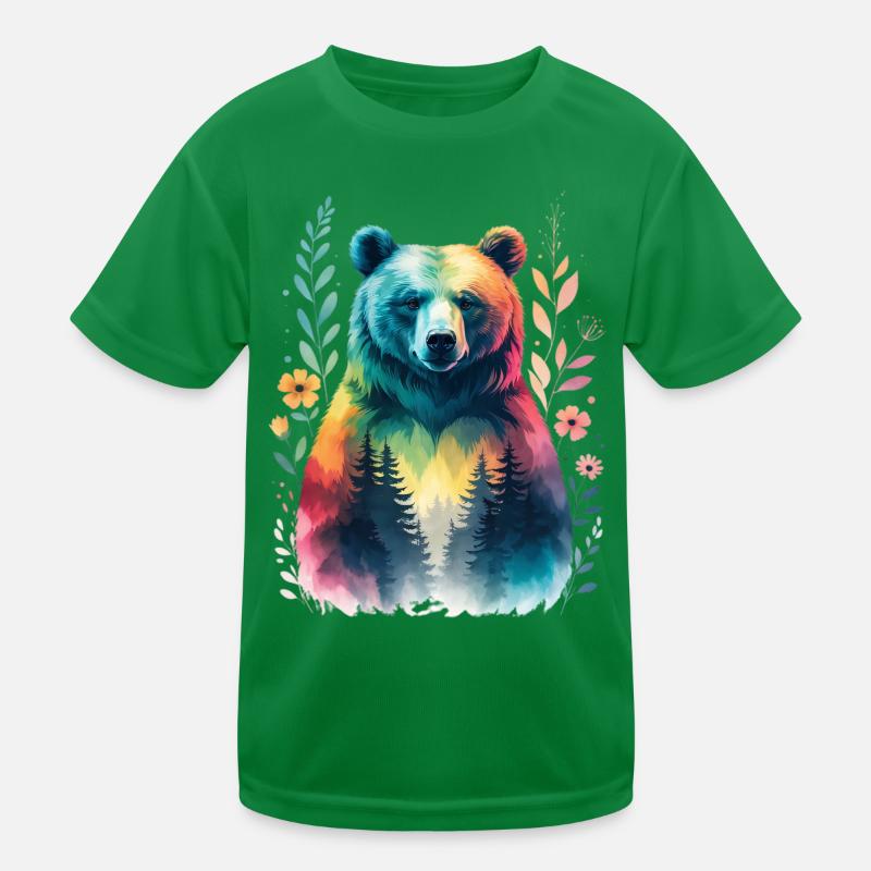 Rainbow bear in the forest Kids Functional T-Shirt