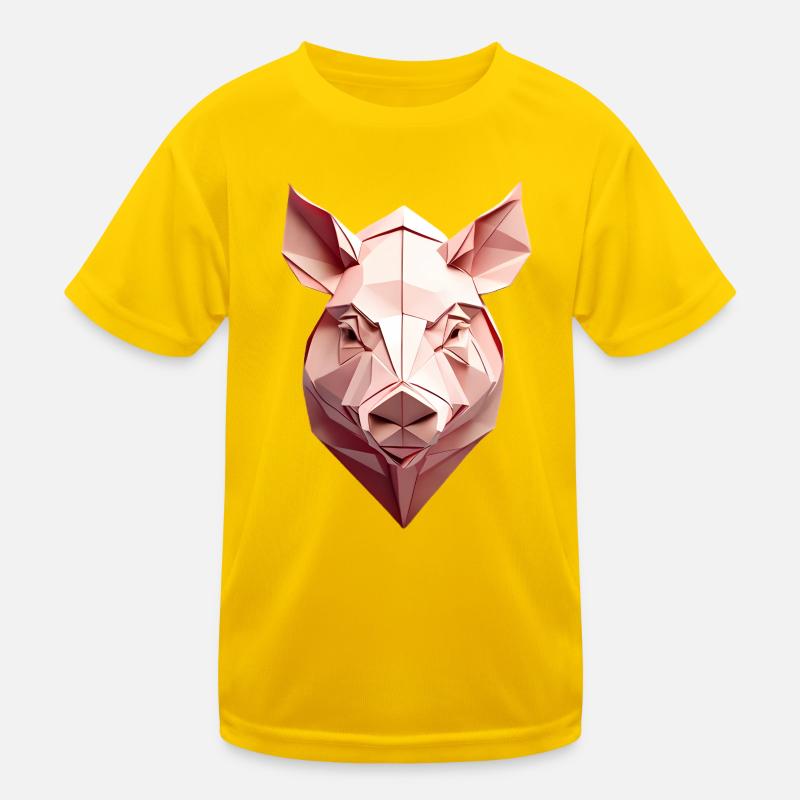 Low Poly Pig Head Pink Kids Functional T-Shirt