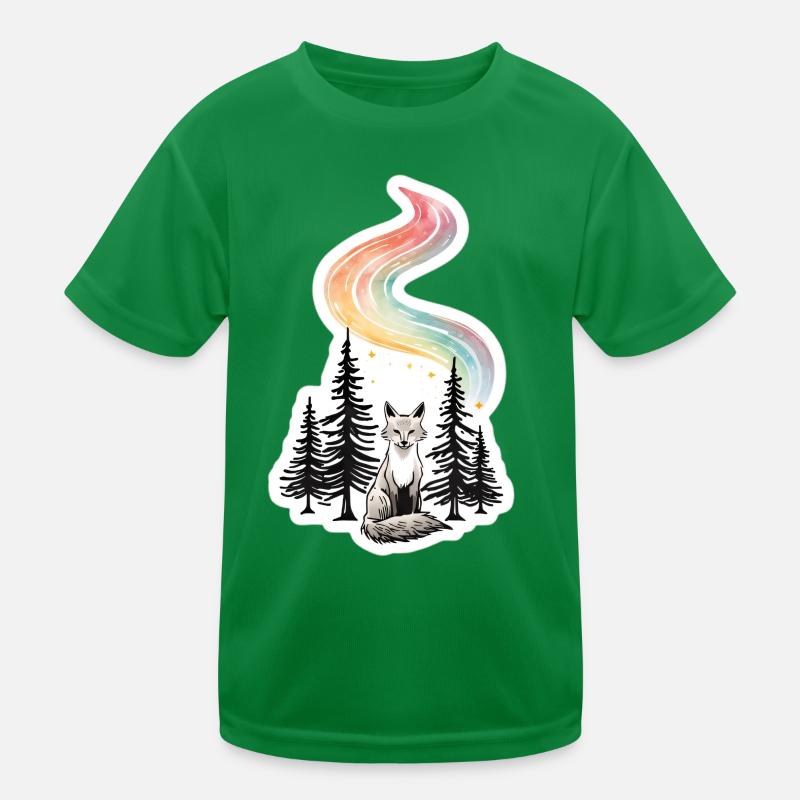 Northern Lights Fox in the Forest Kids Functional T-Shirt