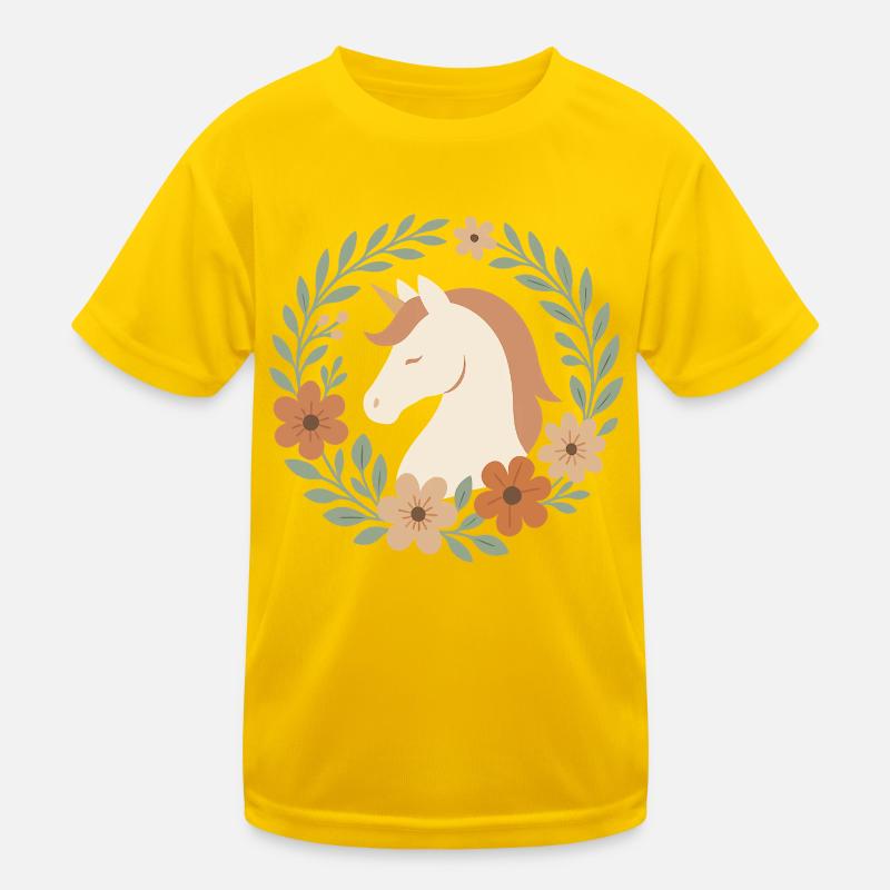 Boho Einhorn Blütenkranz, Sanfte Träume Kinder Funktions-T-Shirt