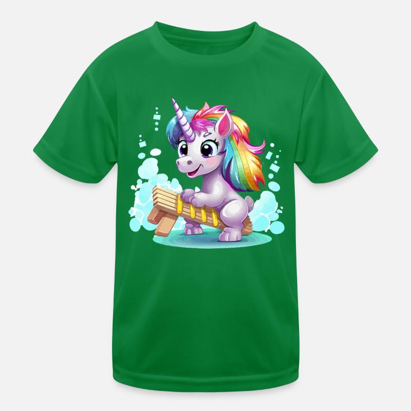 Regenbogen Einhorn Schlitten Kinder Funktions-T-Shirt
