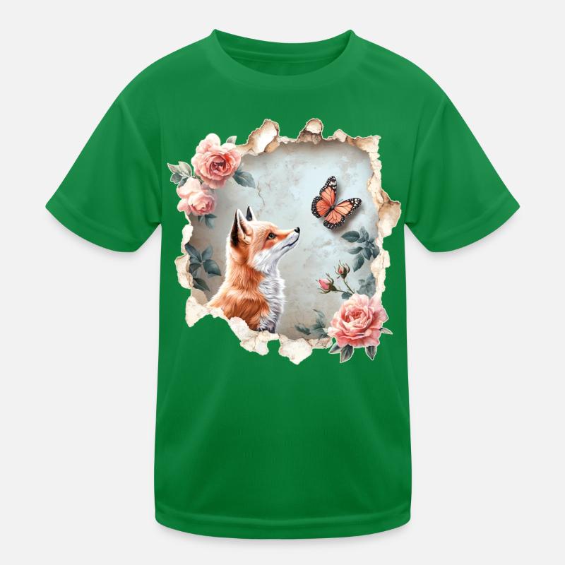 Fuchs mit Schmetterling Kinder Funktions-T-Shirt