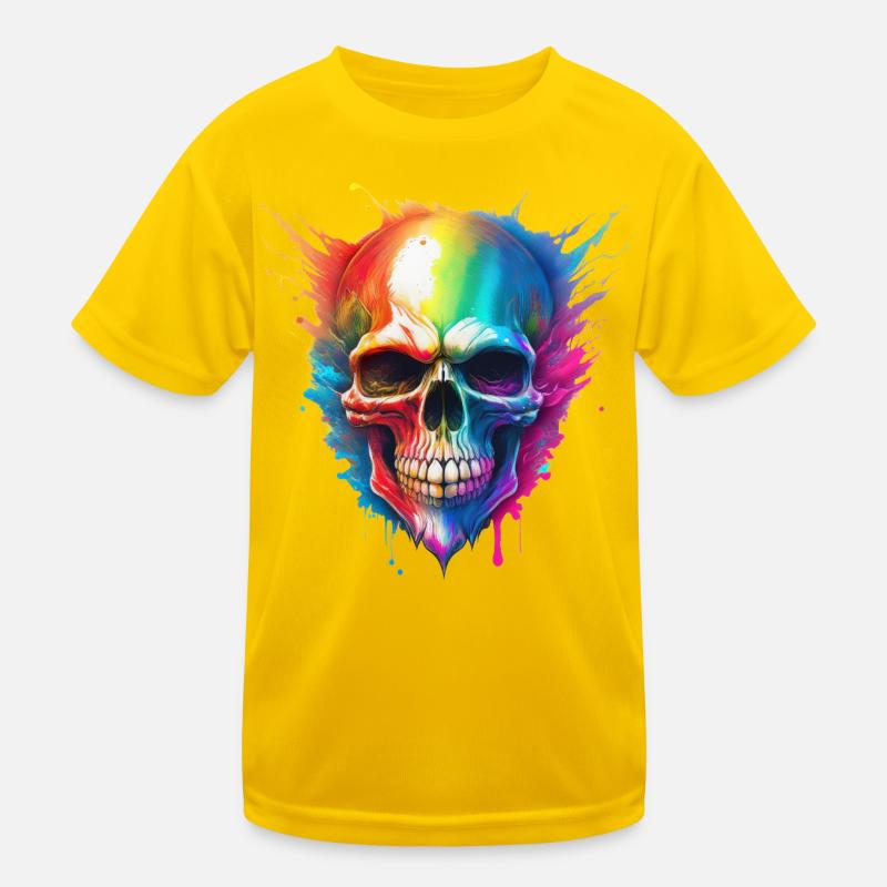 Regenbogen-Schädel Farbexplosion - Kinder Funktions-T-Shirt - Eigelb