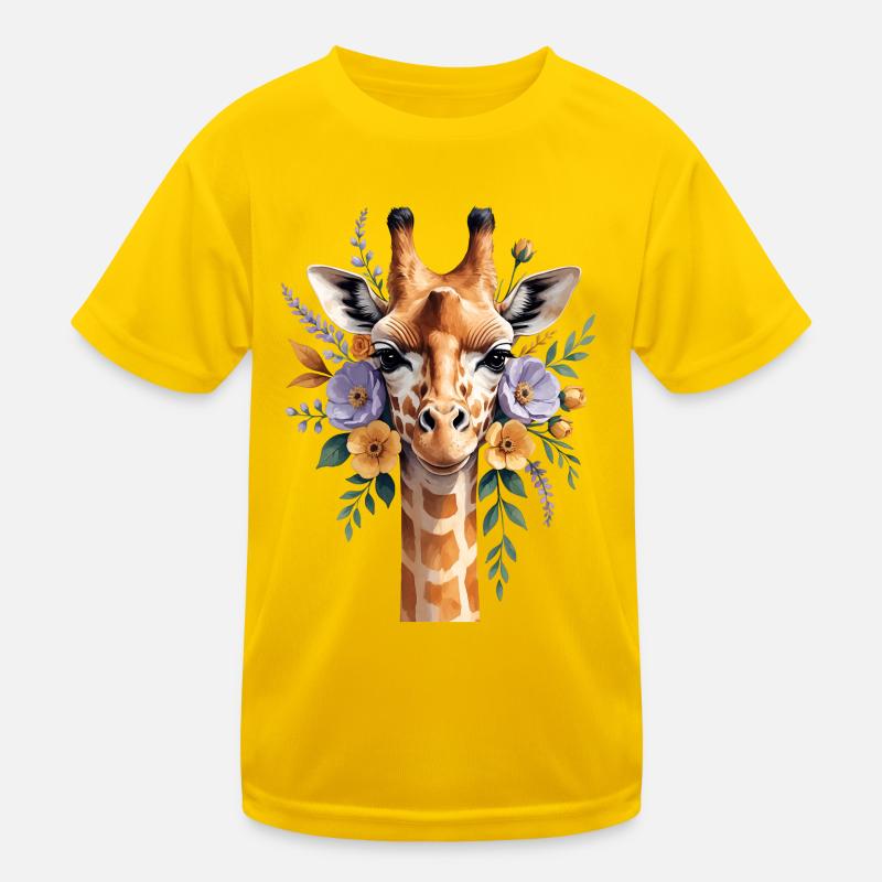 Giraffe mit Blütenkranz Kinder Funktions-T-Shirt