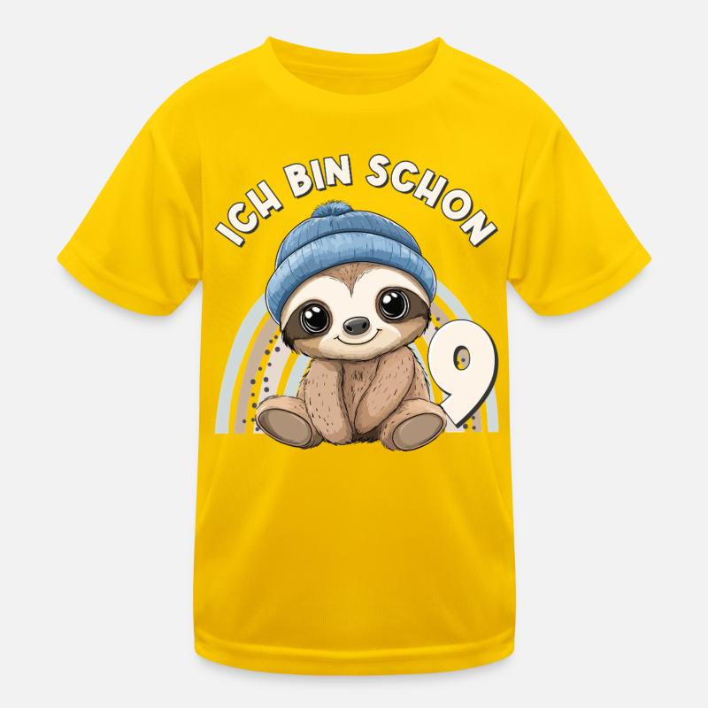 9. Geburtstag Faultier Regenbogen Süß Niedlich Kinder Funktions-T-Shirt