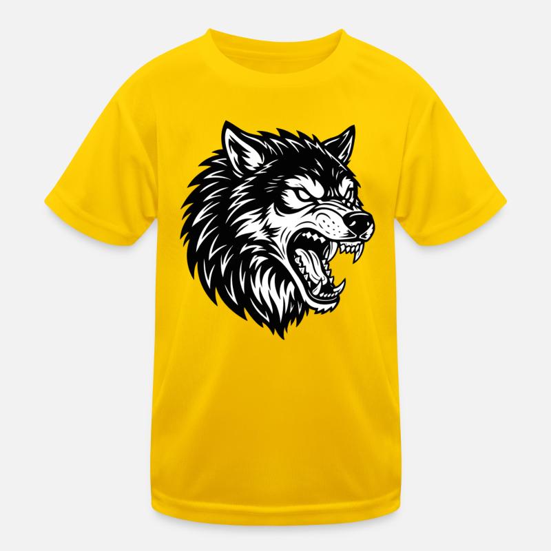 Wolf Schwarz-Weiß Wolf Alpha Maskottchen-Logo - Kinder Funktions-T-Shirt - Eigelb