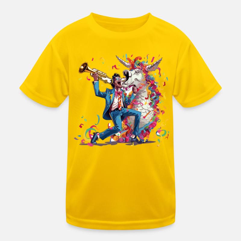 Trompeter und Regenbogen-Einhorn Kinder Funktions-T-Shirt