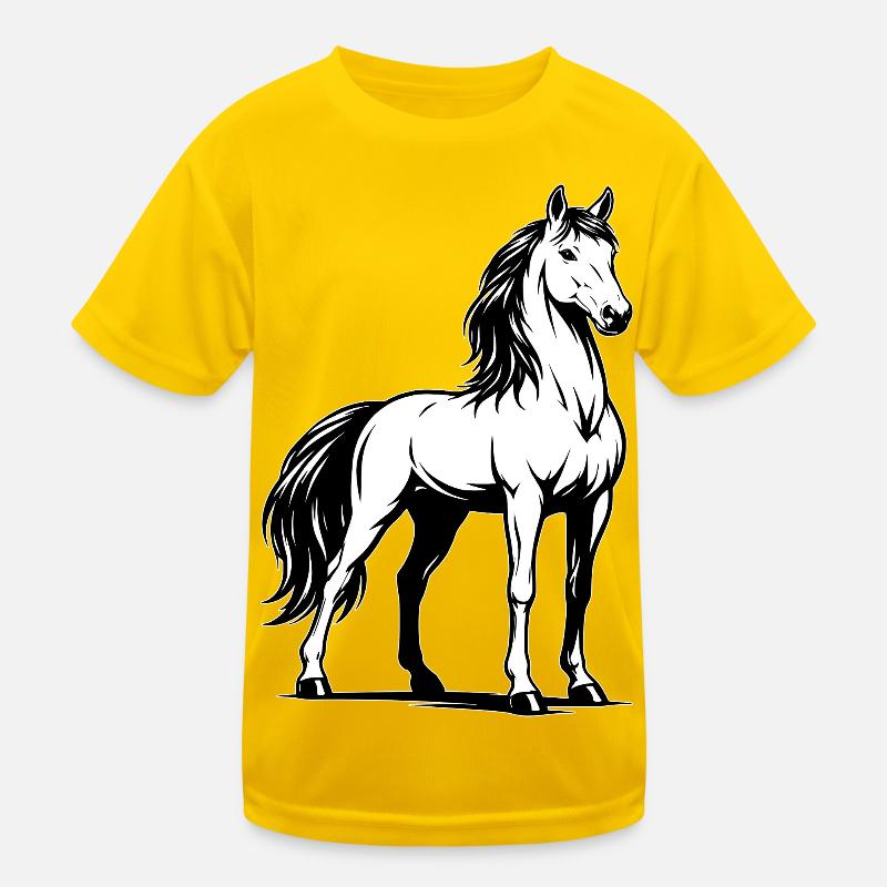 Pferd_stehend_Schwarz-White Kids Functional T-Shirt