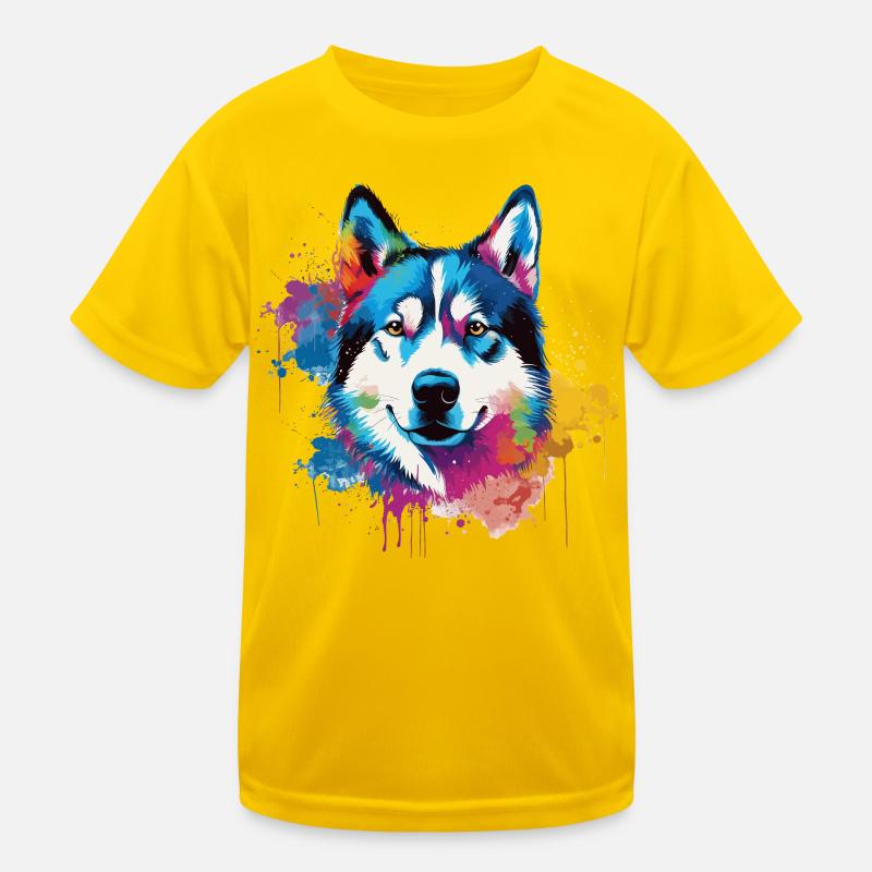 Bunter Husky Splash Art Hund Kinder Funktions-T-Shirt