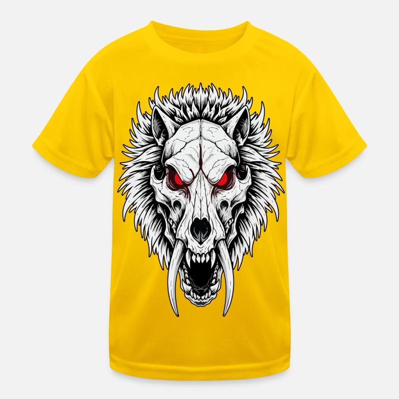 Shamanic Sabertooth Wolf Skull Red Eyes Kids Functional T-Shirt