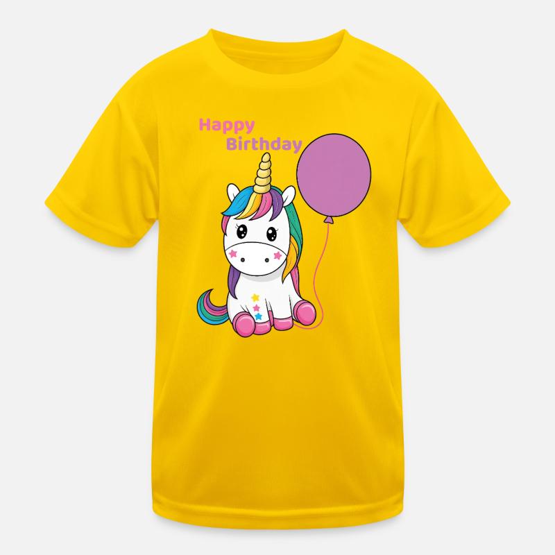 Geburtstagseinhorn mit Ballon Kinder Funktions-T-Shirt